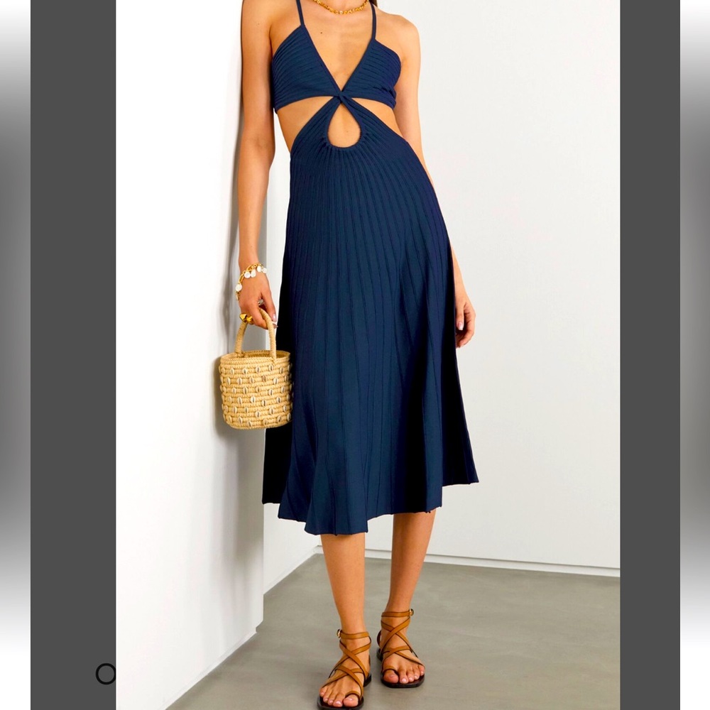 CULT GAIA Ottilia Cutout Ribbed-Knit Midi Dress Small